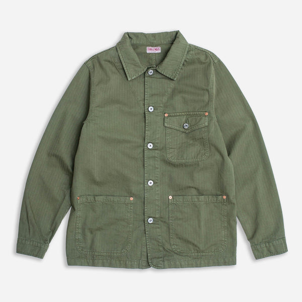 HEAVY WASH HERRINGBONE WORK JACKET - GREEN