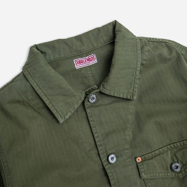 HEAVY WASH HERRINGBONE WORK JACKET - GREEN