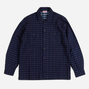 Dubbleware - INDIGO JACQUARD JAPANESE OVERSHIRT - NAVY -  - Main Front View