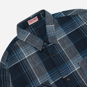 Dubbleware - OMBRE PLAID BUTTON DOWN SHIRT MADE IN ITALY - NAVY/BLUE CHECK -  - Alternative View 1