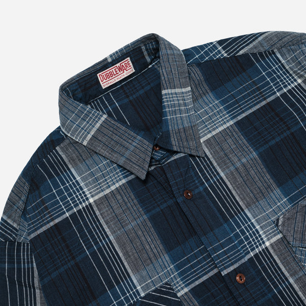 OMBRE PLAID BUTTON DOWN SHIRT MADE IN ITALY - NAVY/BLUE CHECK