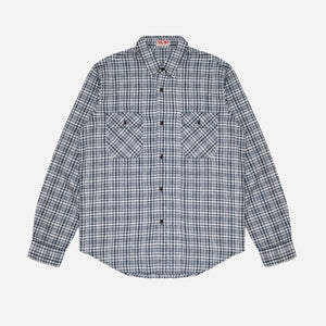 Dubbleware - PLAID BUTTON DOWN SHIRT MADE IN ITALY - WHITE/BLUE CHECK -  - Main Front View