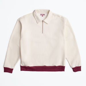 Dubbleware - CONTRAST QUARTER ZIP SWEATER - ECRU / BURGUNDY -  - Main Front View