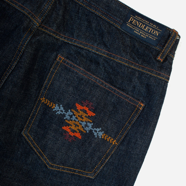 SELVEDGE NEEDLEWORK STRAIGHT DENIM JEANS - INDIGO ONE WASH
