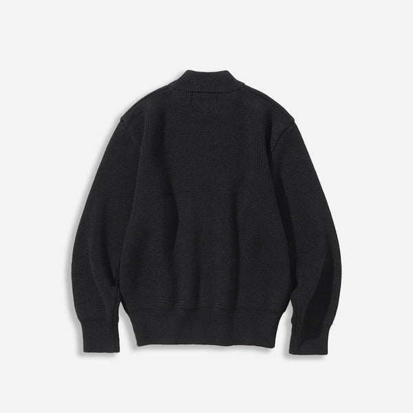 FISHERMAN WOOL CREW NECK KNIT - BLACK