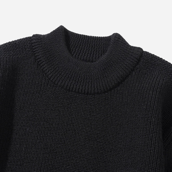 FISHERMAN WOOL CREW NECK KNIT - BLACK