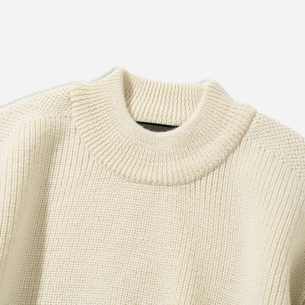 FISHERMAN WOOL CREW NECK KNIT - CREAM