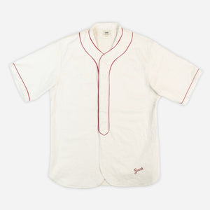 FOB Factory - NATURAL COTTON BASEBALL SHIRT - ECRU/RED -  - Main Front View