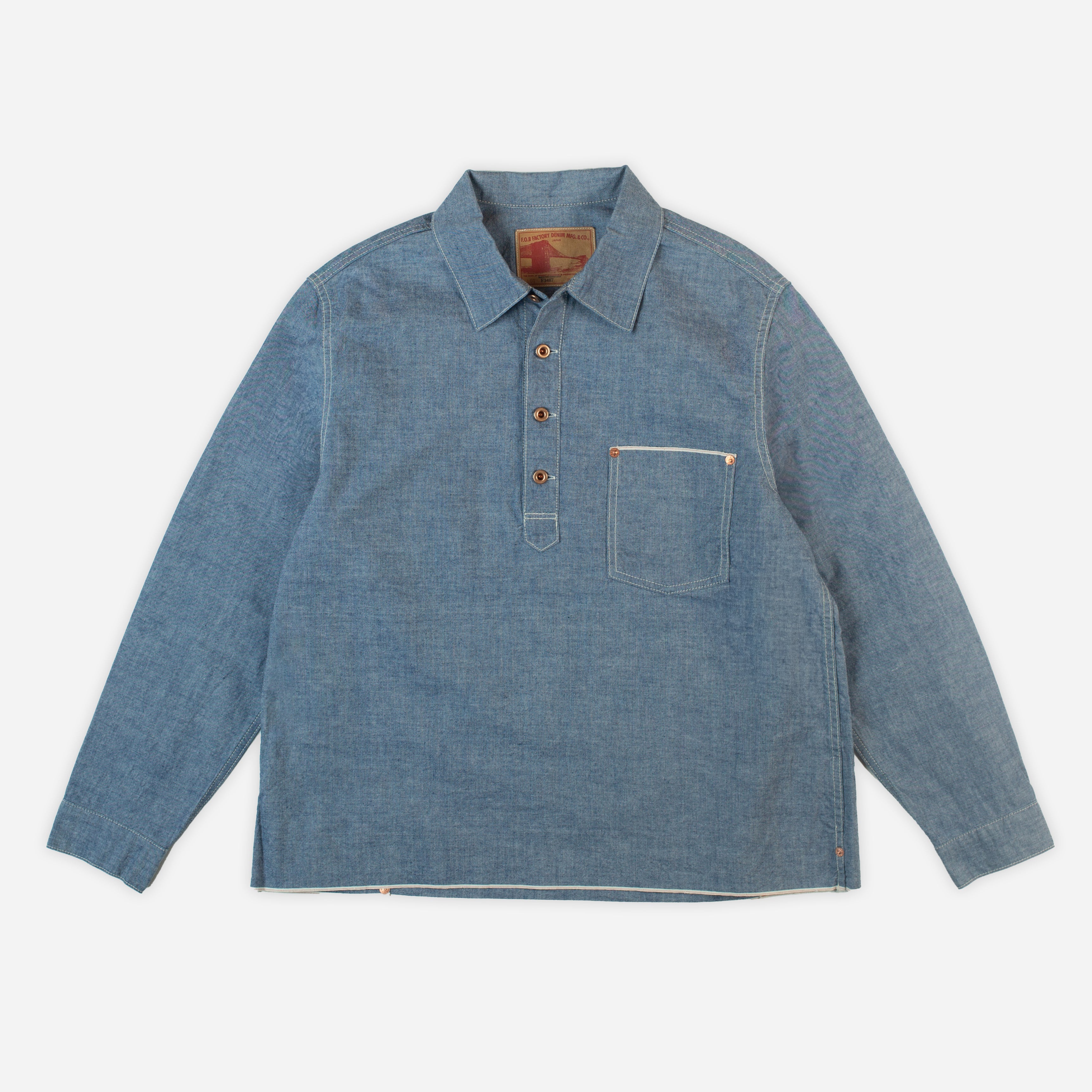 FOB Factory CHAMBRAY POP OVER SHIRT - BLUE - The Great Divide