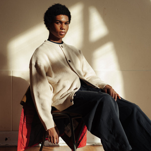 HEAVY WOOL ROUND CARDIGAN - CREAM