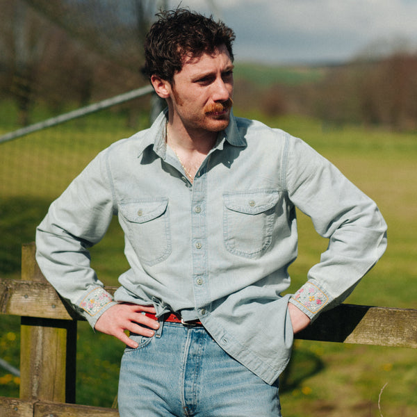 EMBROIDERED CHAMBRAY SHIRT - WASHED AND FADED