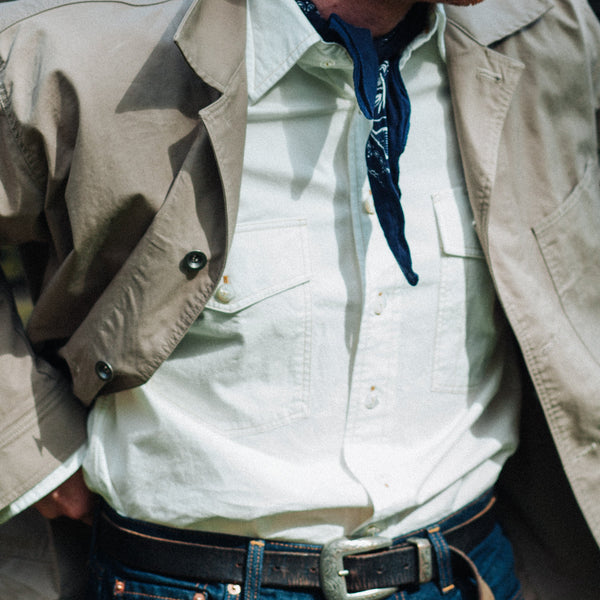 MK II CONTRAST STITCH WORK SHIRT - WHITE/ORANGE