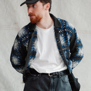 Pendleton - CROCHET POLO BUTTON KNIT - BLUE/GREY -  - Alternative View 1