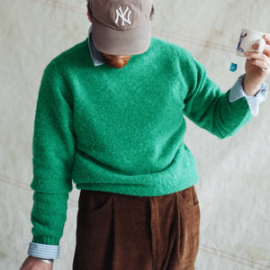 Drakes - BRUSHED SHETLAND CREW KNIT SWEATER - EVERGREEN -  - Alternative View 1