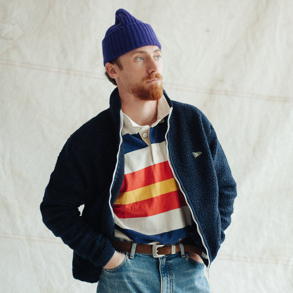 BOUCLE WOOL FLEECE JACKET - NAVY