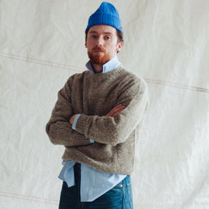 Drakes - BRUSHED SHETLAND CREW SWEATER - PEBBLE GREY -  - Alternative View 1