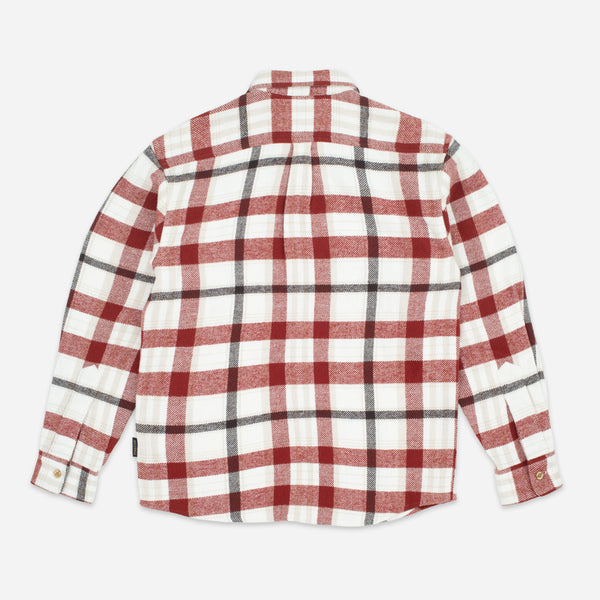 BIG POCKET FLANNEL SHIRT - WHITE/BRANDY BROWN