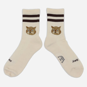 Rostersox - CAT SOCKS - IVORY / BROWN -  - Main Front View