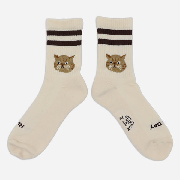 CAT SOCKS - IVORY / BROWN