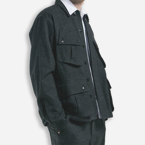 WOOL JUNGLE FATIGUE JACKET - BLACK/GREY CHECK