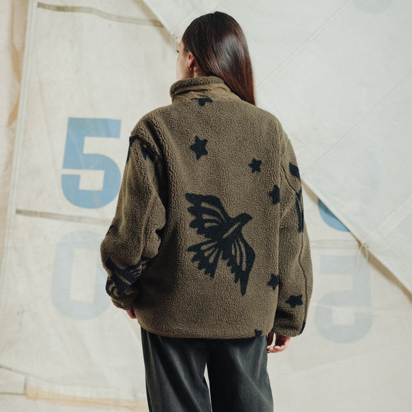 JACQUARD SHERPA FLEECE JACKET - STAR BIRD