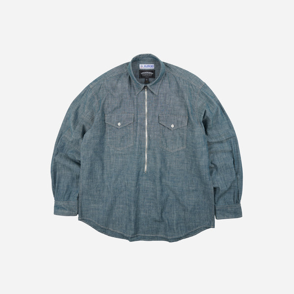 Frizmworks Kuroki Chambray Half Zip Shirt - Washed Blue