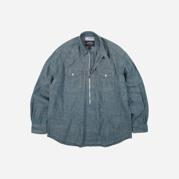 Frizmworks Kuroki Chambray Half Zip Shirt - Washed Blue