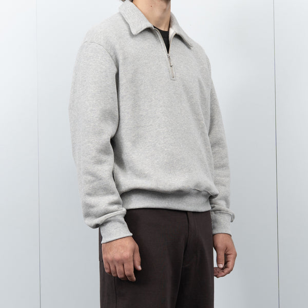 WOOL BLEND QUARTER ZIP SWEATSHIRT - HEATHER GREY