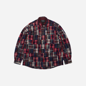 Frizmworks - Frizmworks Madras Patchwork Relaxed Shirt - Wine -  - Main Front View