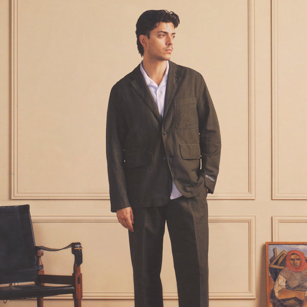 LANE TWILL & LINEN SUIT JACKET - BLACK OLIVE