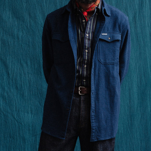 NOTCHED POCKET HEAVY FLANNEL OVERSHIRT - NAVY