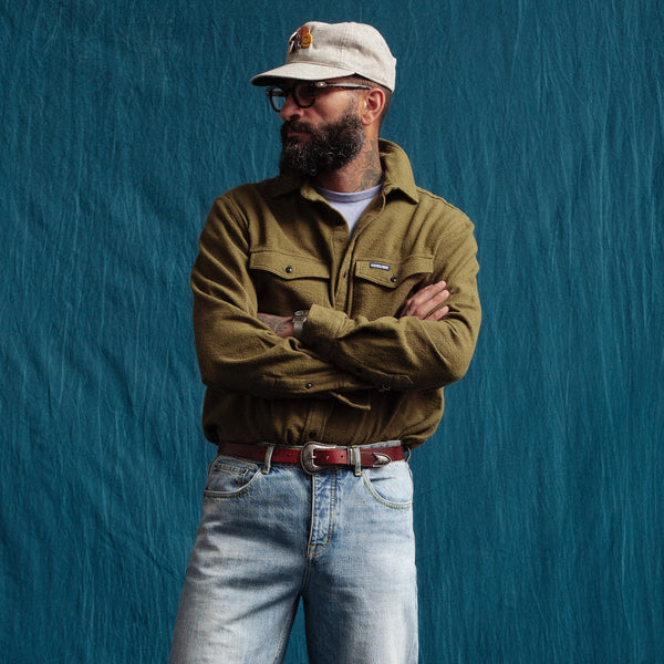 NOTCHED POCKET HEAVY FLANNEL OVERSHIRT - OLIVE