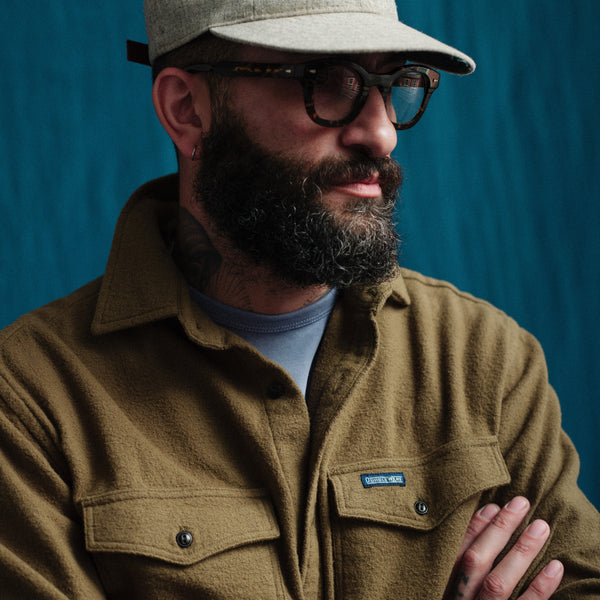 NOTCHED POCKET HEAVY FLANNEL OVERSHIRT - OLIVE