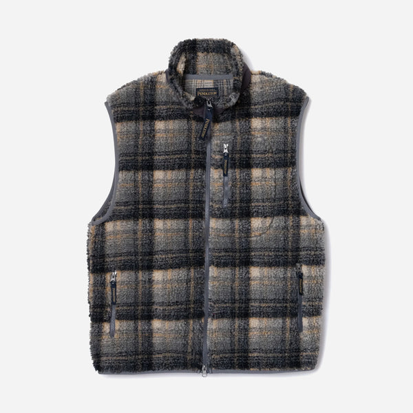 SHERPA BOA FLEECE VEST - PLAID/OFF WHITE-MUSTARD