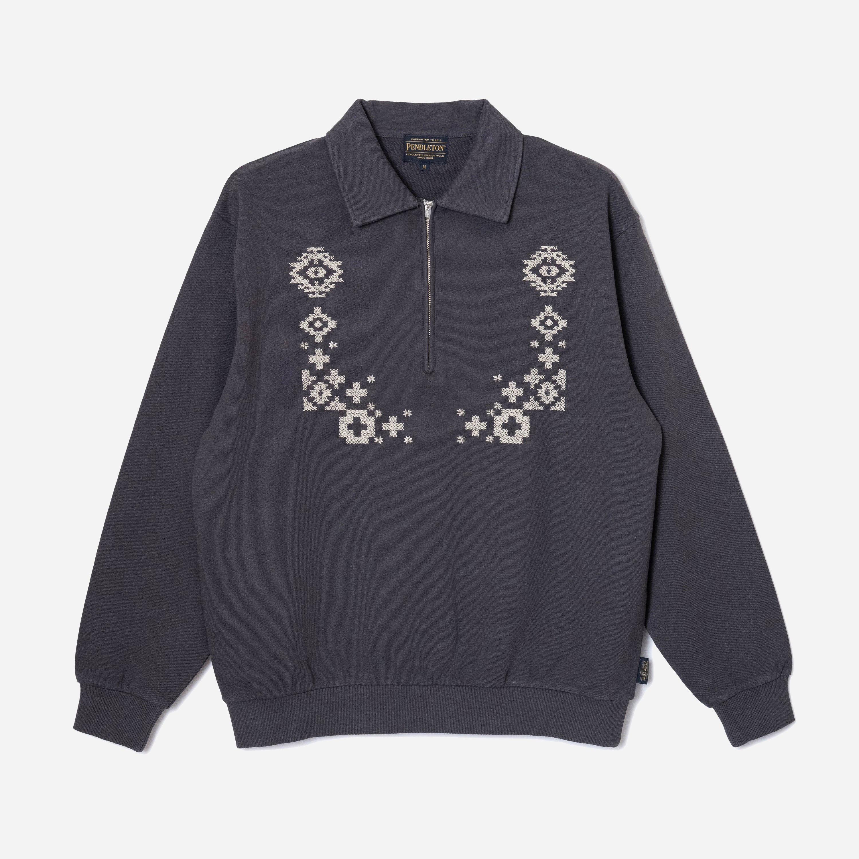 Pendleton PIGMENT DYED HALF ZIP SWEATSHIRT - SLATE GREY - The