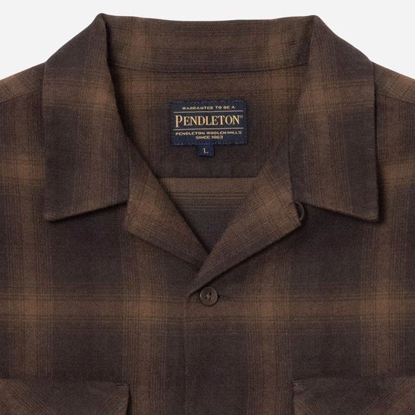 OPEN COLLAR PLAID SHIRT - BROWN/BEIGE