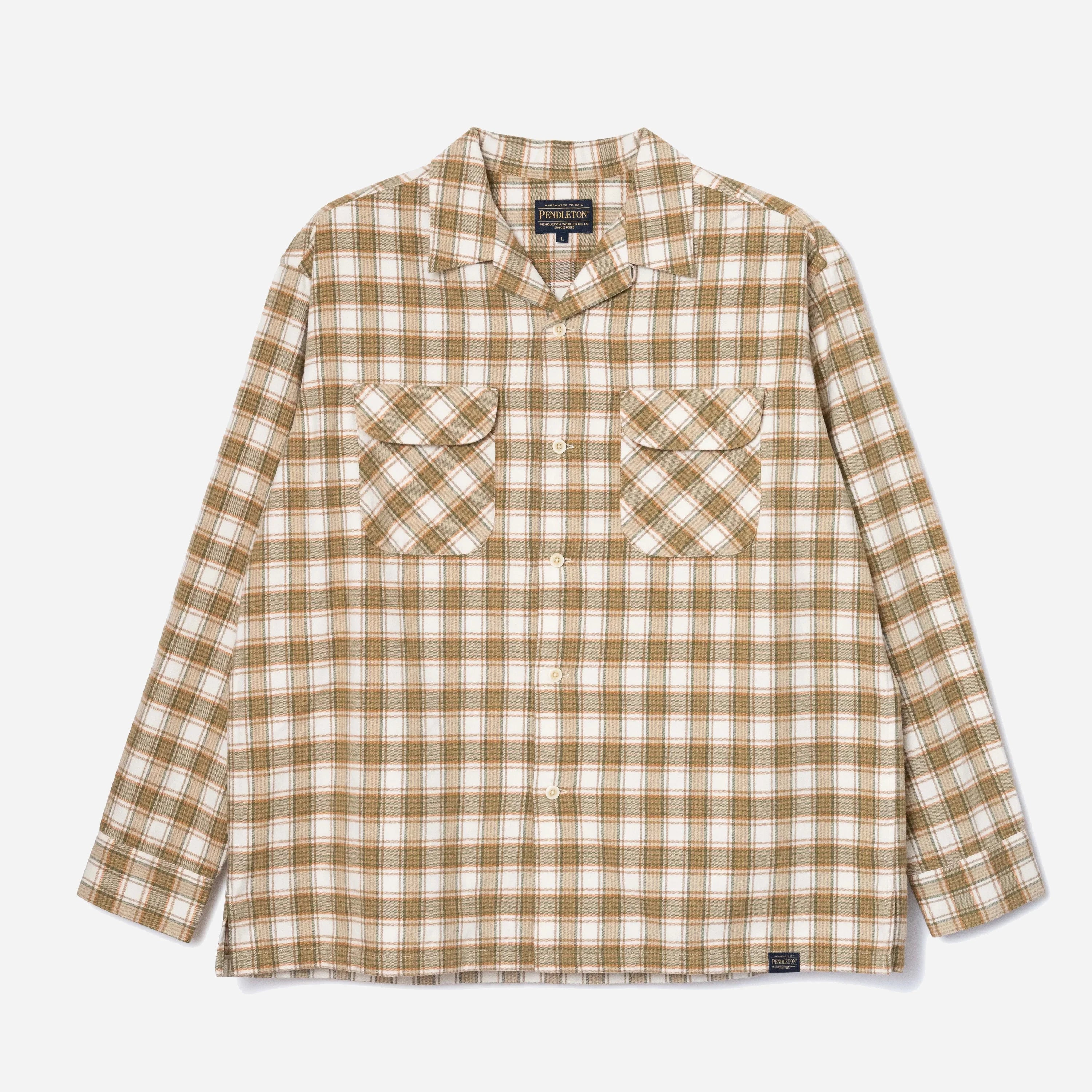 Pendleton OPEN COLLAR PLAID SHIRT - KHAKI/IVORY - The Great Divide