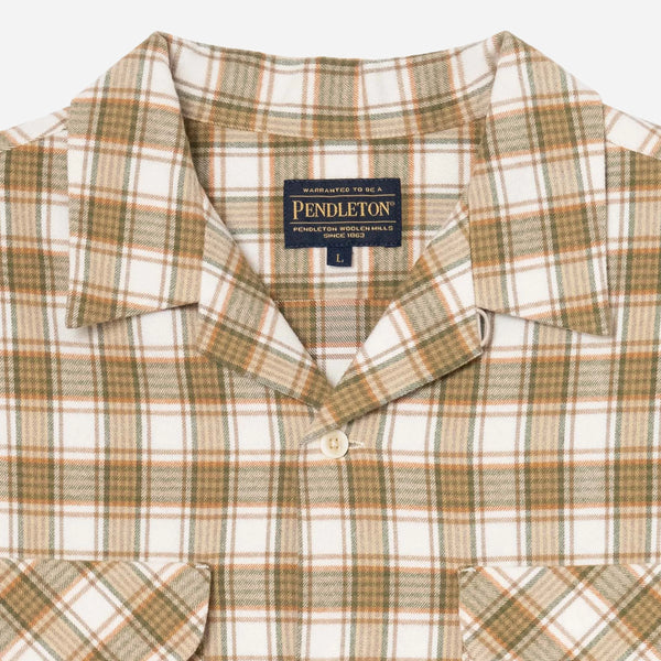 OPEN COLLAR PLAID SHIRT - KHAKI/IVORY