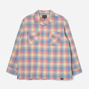 Pendleton - OPEN COLLAR PLAID SHIRT - CORAL/SAX -  - Main Front View