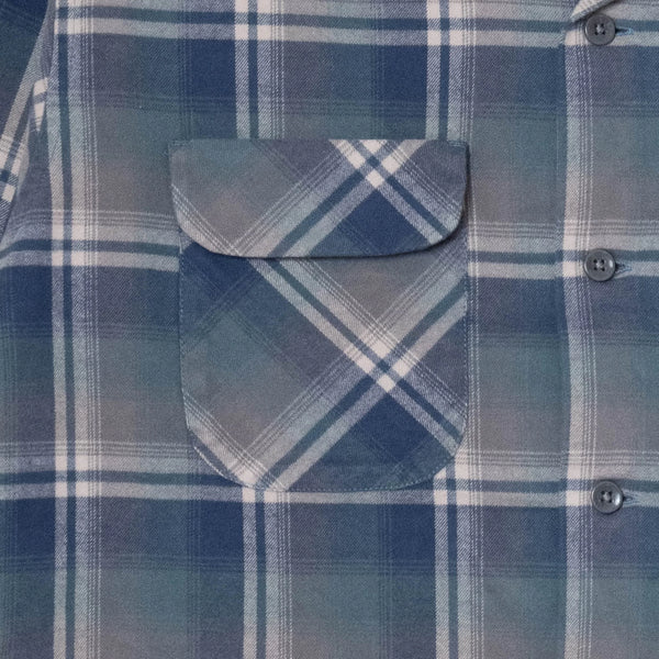 OPEN COLLAR PLAID SHIRT - DUSTY BLUE