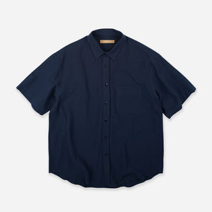 Frizmworks - OG DOBBY WEAVE SEERSUCKER HALF SHIRT - NAVY -  - Main Front View