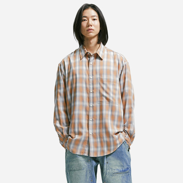 OMBRE CHECK RELAXED SHIRT - SALMON