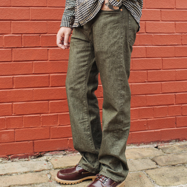 VINTAGE STRAIGHT FIT DENIM JEANS - OLIVE RINSE