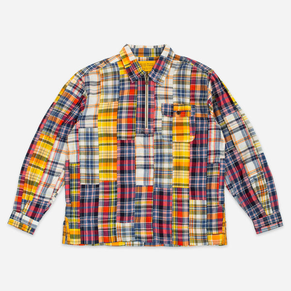 HALF ZIP PATCHWORK SHIRT - MULTI CHECK
