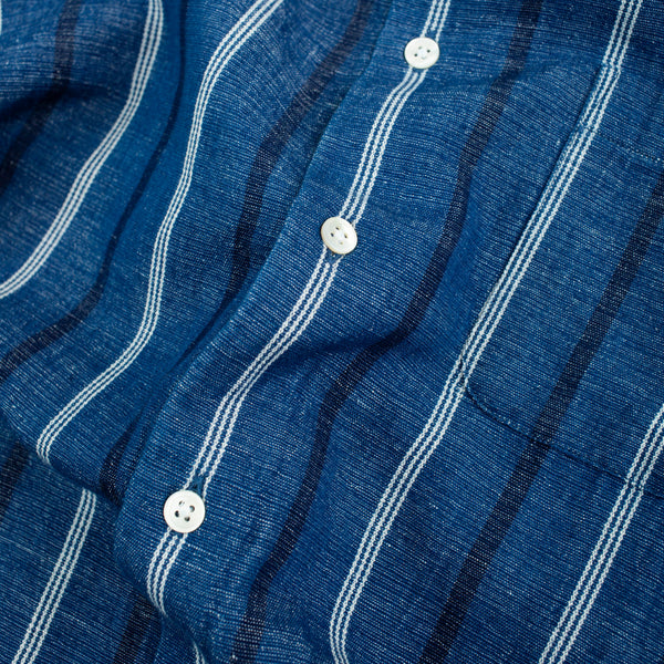 LAX NATURAL DYE HEMP STRIPE SS SHIRT - INDIGO