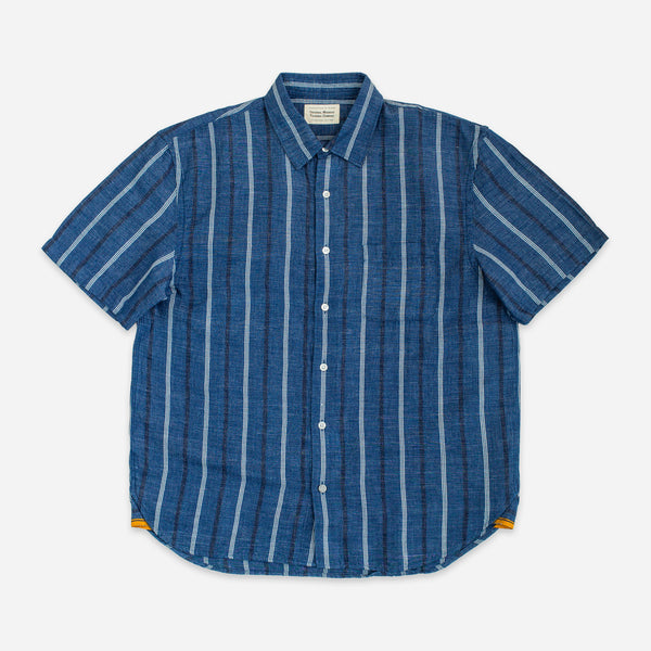 LAX NATURAL DYE HEMP STRIPE SS SHIRT - INDIGO