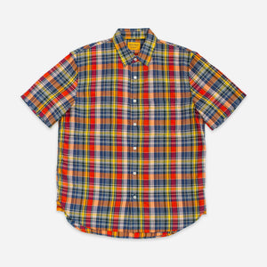 Original Madras Trading Company - LAX MADRAS CHECK SS SHIRT - NAVY/YELLOW -  - Main Front View