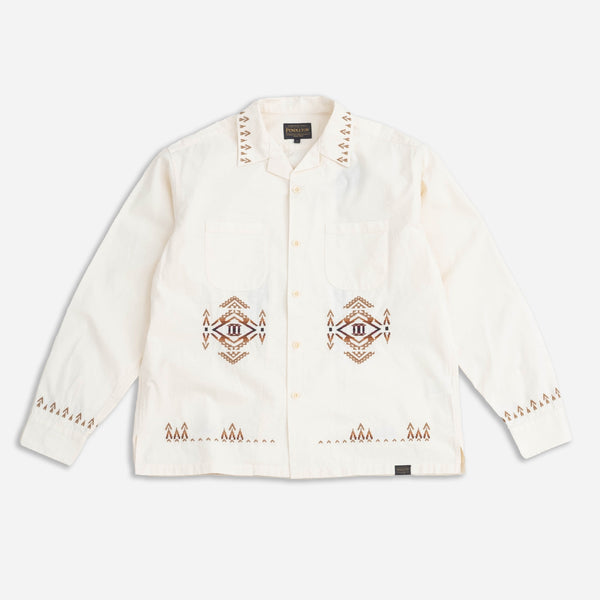 EMBROIDERED OPEN COLLAR POCKET SHIRT - IVORY BEACON ROCK