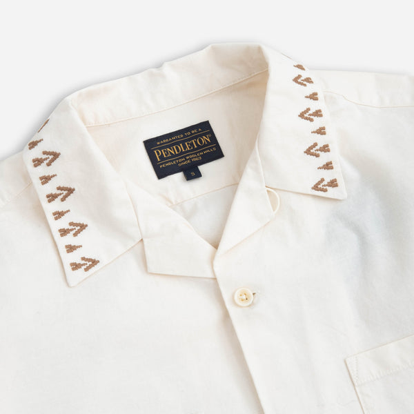 EMBROIDERED OPEN COLLAR POCKET SHIRT - IVORY BEACON ROCK