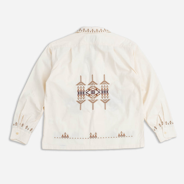 EMBROIDERED OPEN COLLAR POCKET SHIRT - IVORY BEACON ROCK